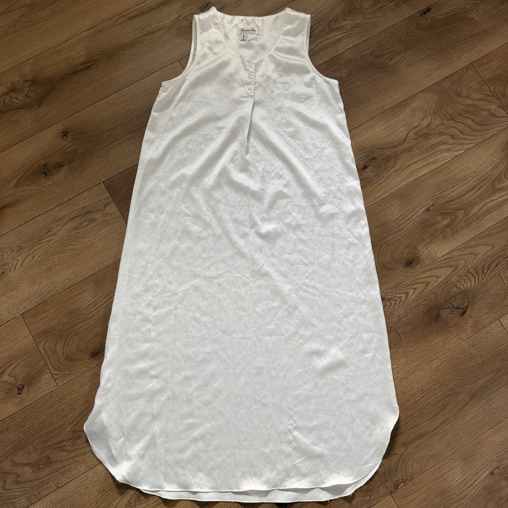 Vintage Christian Dior White Satin Nightgown Saks CD Logo Lingerie - Picture 1 of 9